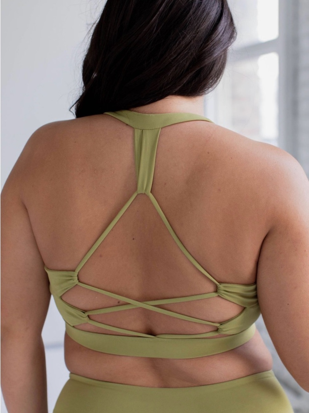 Savvi Estelle Sports Bra NWT Olive Green Strappy Back Medium Support